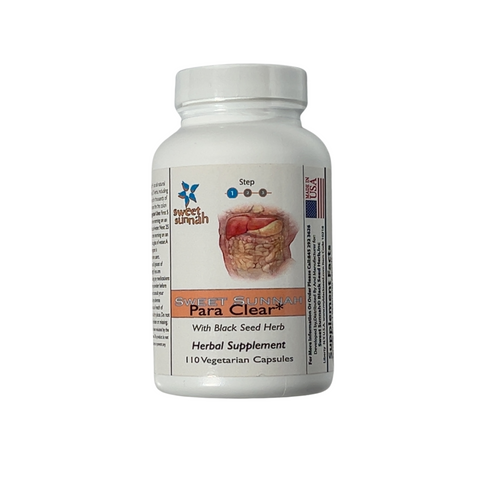 A bottle of Para Clear Professional Strength Formula, an intestinal cleanser and anti-parasite supplement with 110 vegetarian capsules.