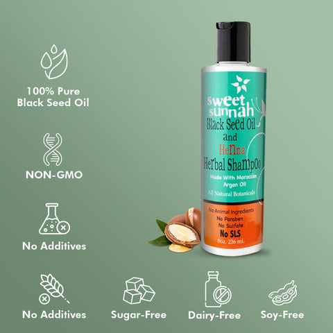 Black Seed Oil & Henna Herbal Shampoo w/ Moroccan Argan Oil - 8 oz