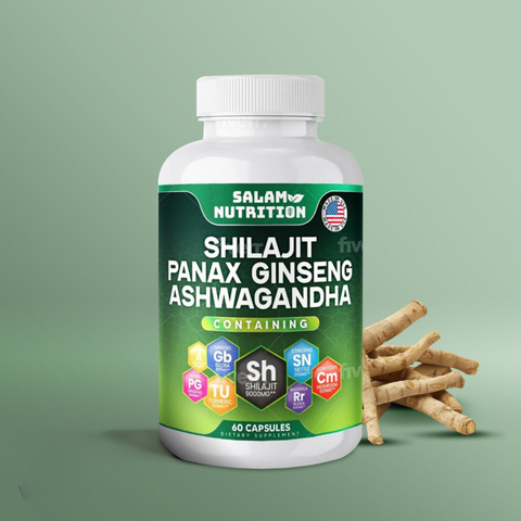 Shilajit Panax Ginseng Ashwagandha Capsules 60 Count Gold Standard Shilajit