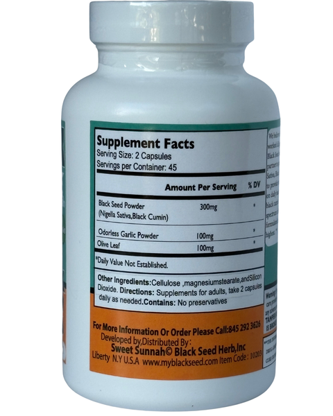 Black Seed w/ Olive Leaf & Garlic - 90 Veggie Capsules