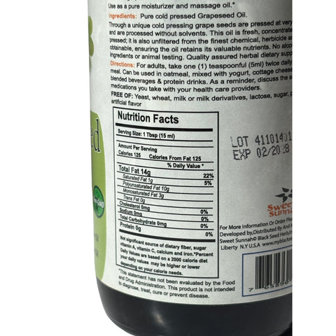 Pure Cold Pressed Grape Seed Oil - 16 oz Glass