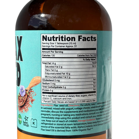 Organic Cold Pressed Flax Seed Oil - 16 oz Glass