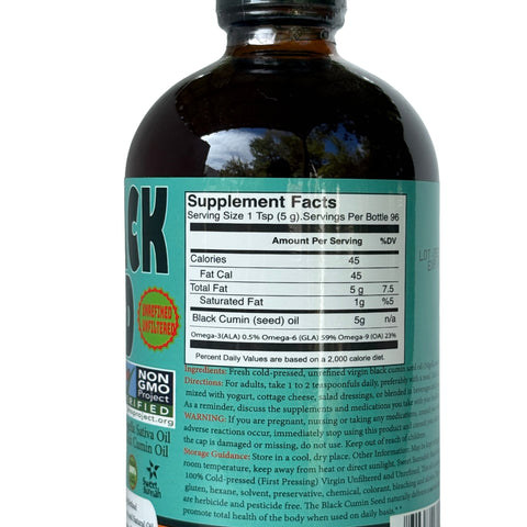 Pure Cold-Pressed Black Seed Oil, 16 oz. Glass