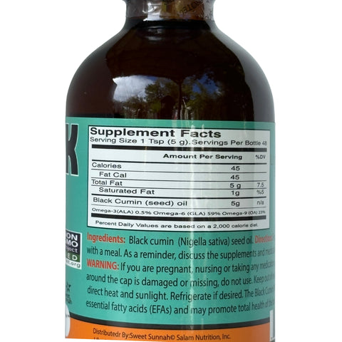 Pure Cold-Pressed Black Seed Oil, 8 oz. Glass