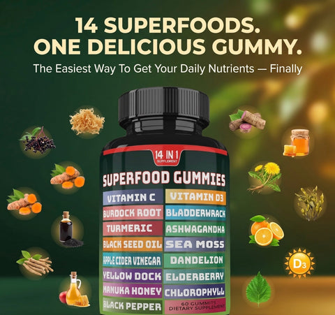 15-in-1 Superfood Gummies | Detox, Immunity, Energy | Sea Moss, ACV, D3