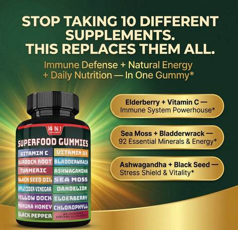 15-in-1 Superfood Gummies | Detox, Immunity, Energy | Sea Moss, ACV, D3