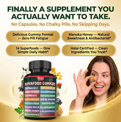 15-in-1 Superfood Gummies | Detox, Immunity, Energy | Sea Moss, ACV, D3