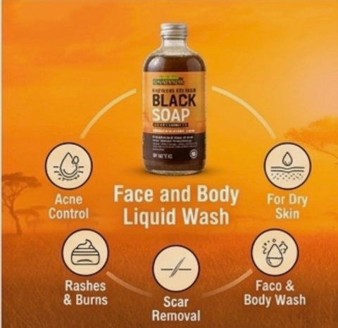 Lavender Black soap liquid from Ghana made with spring water 16 oz pump