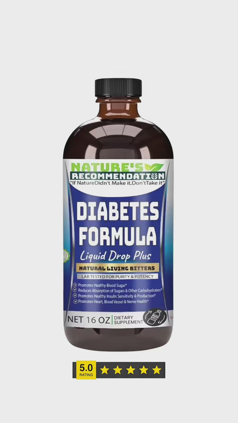Diabetes Formula Liquid Drop Plus Natural Living Bitters 16 oz w/ Alkaline Spring Water