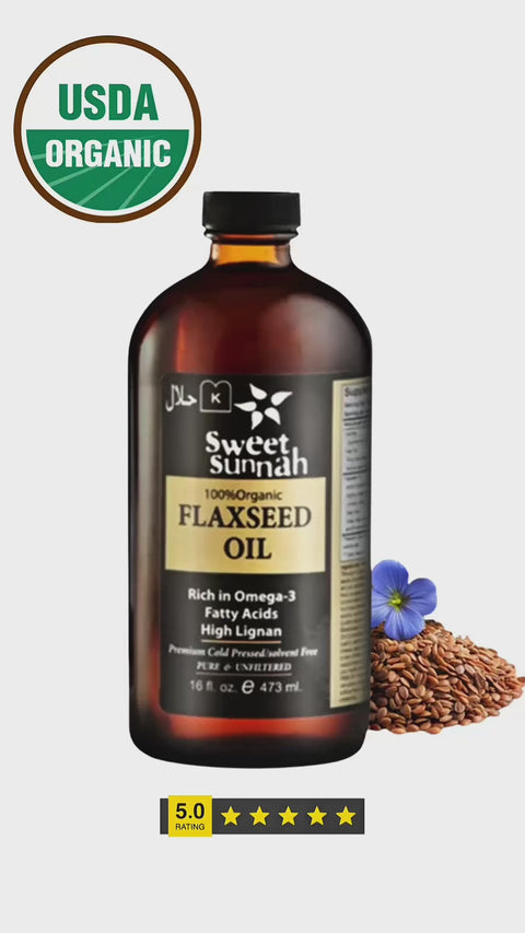 Organic Cold Pressed Flax Seed Oil - 16 oz Glass