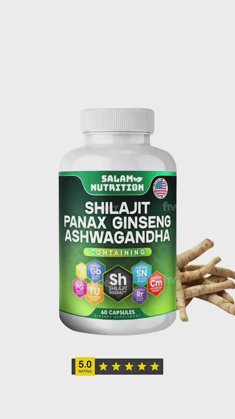 Shilajit Panax Ginseng Ashwagandha Capsules 60 Count Gold Standard Shilajit