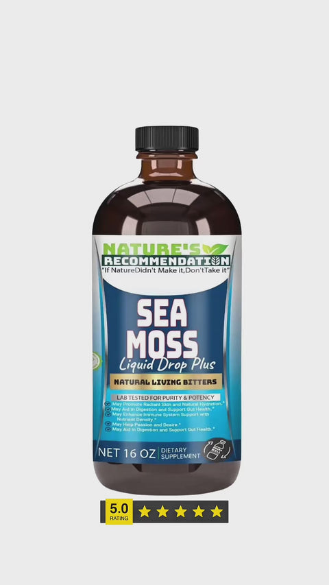 Sea Moss Liquid Drop Plus Natural Living Bitters made with alkalized spring water