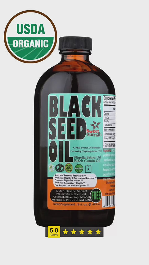 USDA ORGANIC Pure Cold Pressed Black Seed Oil - 16 oz Glass